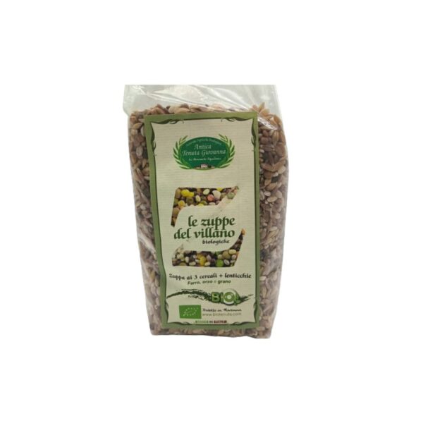 Zuppa del villano tre cereali e lenticchie